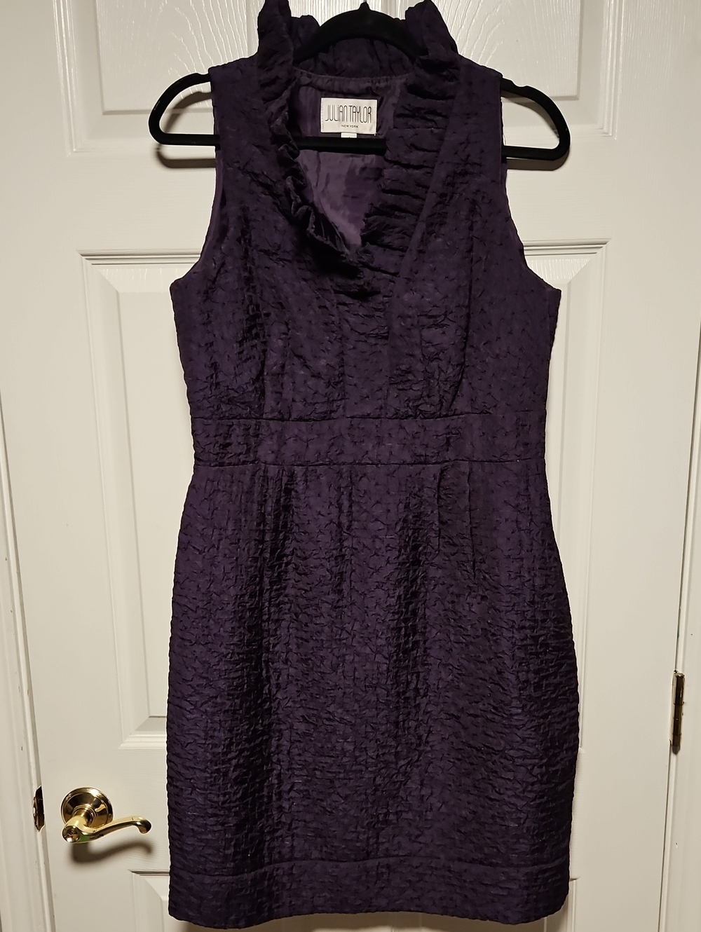 Julian Taylor Purple Textured Ruffle Sheath Dress